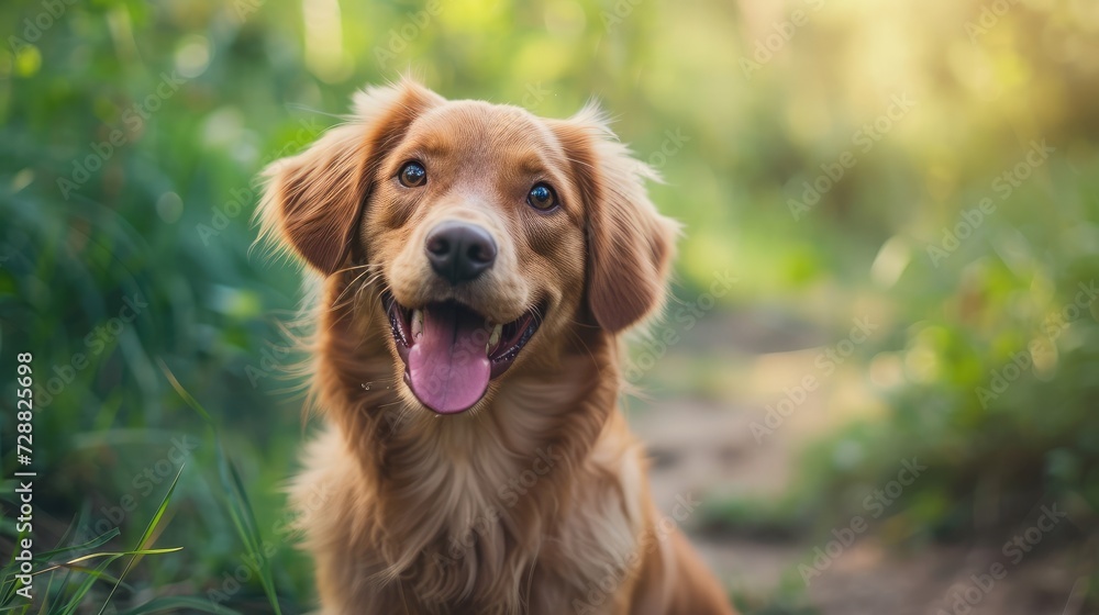 Dog playing outside smiles