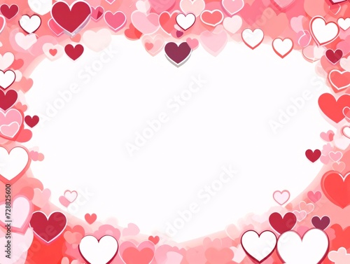 White blank in the shape of a heart decorated with colorful hearts on the sides.Valentine's Day banner with space for your own content.