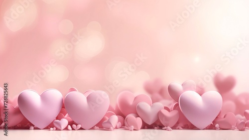 Side view of white and pink hearts, bokech effect in the background.Valentine's Day banner with space for your own content.