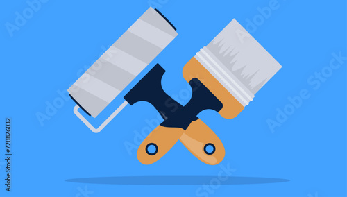 Paintbrush and paint roller tools - Painting job objects in side view flat design vector design