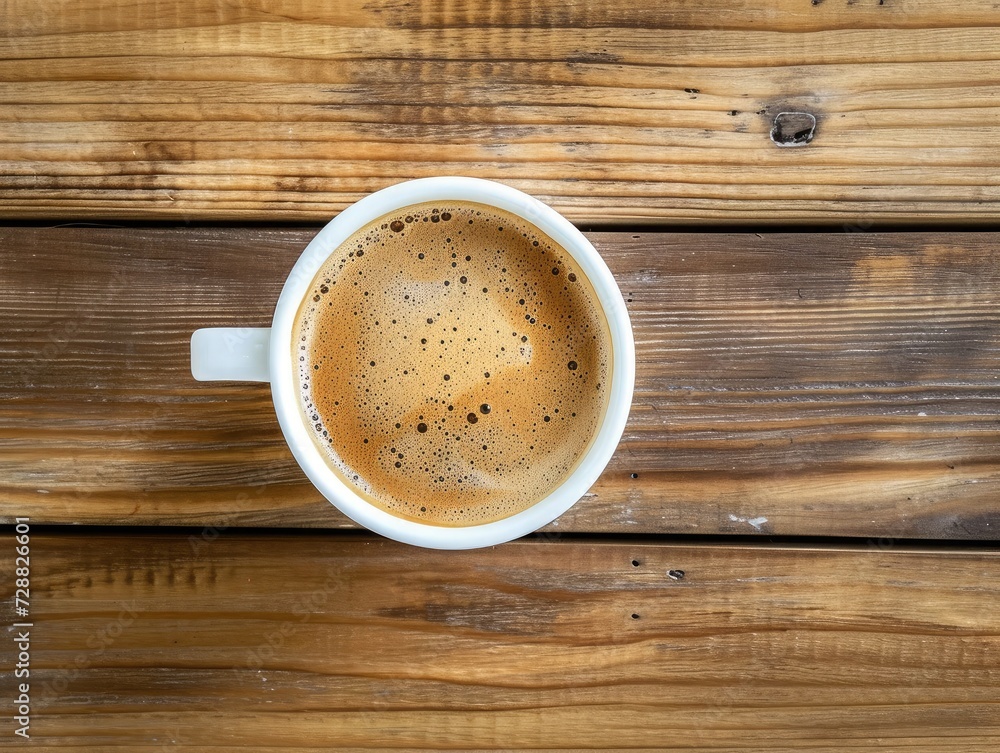 Top view Coffee with white cup on wood table. Top view Coffee with white cup on wood table.