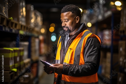 Warehouse Navigator: A Salesman Stands Amongst Rows of Products in a Hardware Warehouse, Scanning Items to Guide Customers Towards Their Ideal Tools