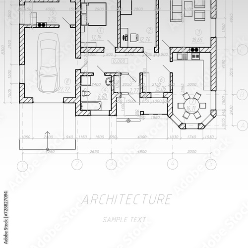 Detailed architectural background. Vector blueprint. House interior.