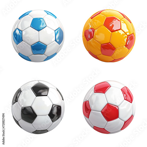 Set of soccer balls isolated on a transparent background