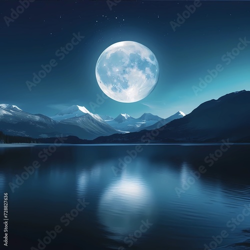 Huge moon over the lake