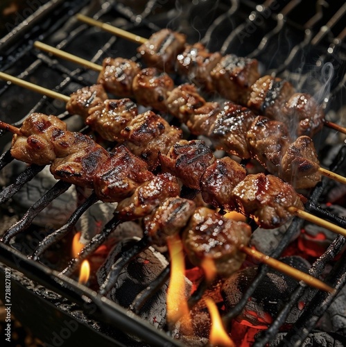kebab on skewers on the grill, grilled meat