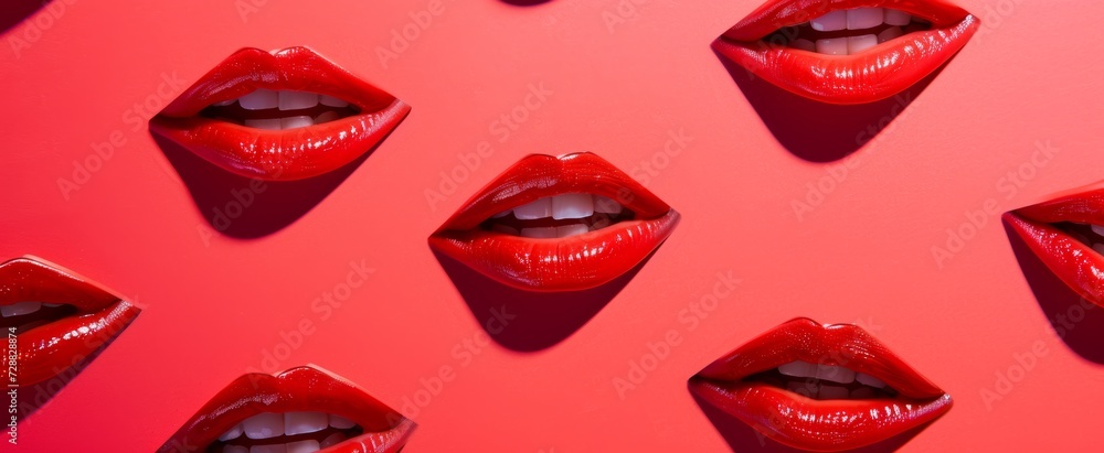 Vibrant red lips pattern on a bold background, ideal for beauty and fashion concepts Vibrant red lips pattern on a bold background, ideal for beauty and fashion concepts