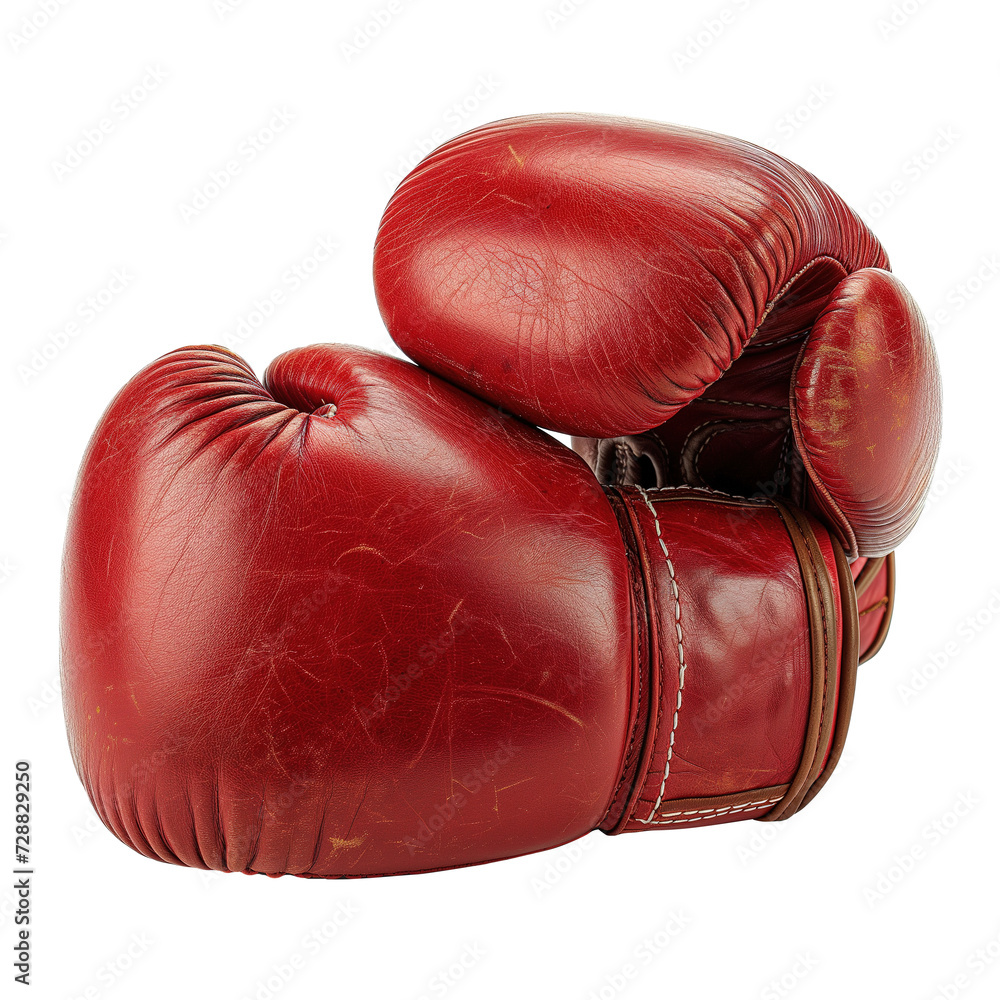 Red leather boxing gloves isolated on transparent background