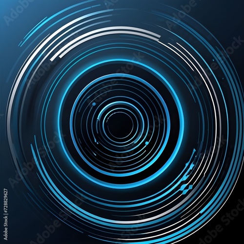 Blue abstract background with spiral circle lines, technology futuristic template. Vector illustration.