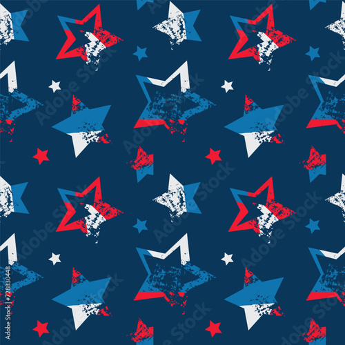 American stars seamless pattern for sport textile, clothes, wrapping paper. USA colors endless ornament with stars. Independence background. American repeat print.