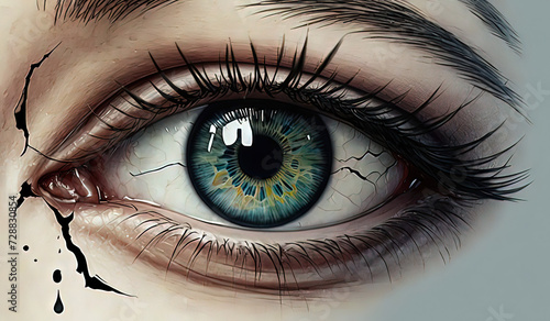 tattoo design eye with tear and broken heart, eye of the girl