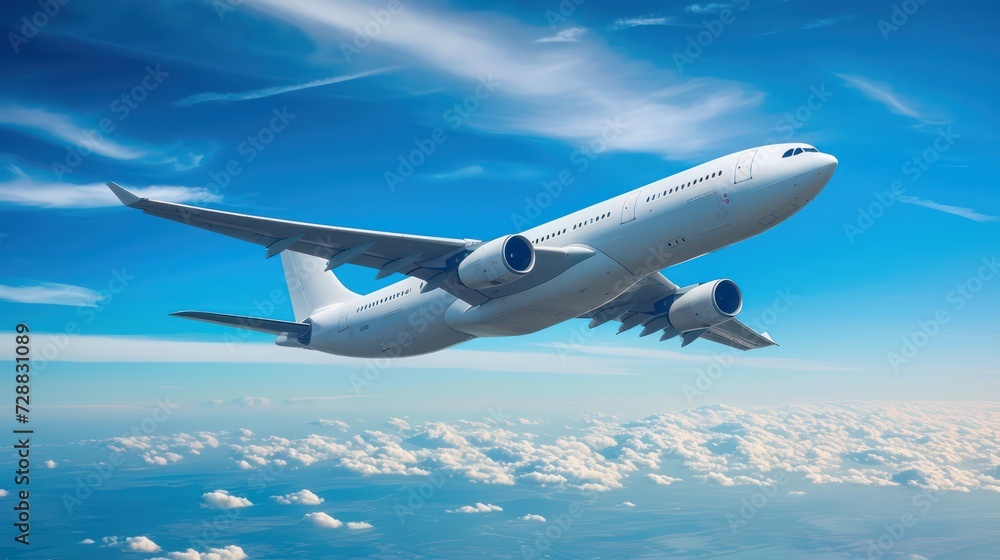 Obraz premium A white passenger airplane soaring through the sky.