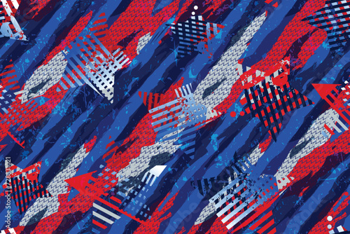 American stars seamless pattern on grunge strokes background. Camouflage print for sport textile, clothes, wrapping paper. USA colors endless ornament with stars. American repeat print.