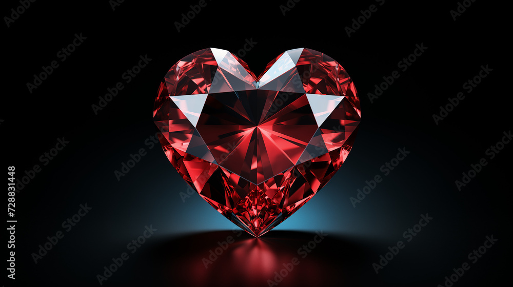 A red heart-shaped diamond on a black background. A red heart-shaped diamond on a black background.