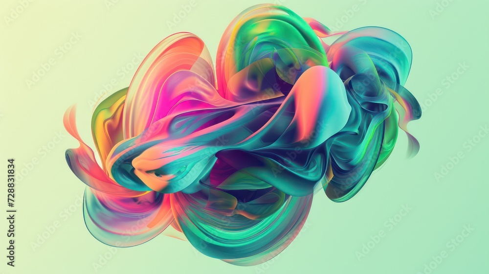 3D render of a colorful blob, resembling fluid foil minimalism, with layered colorful forms