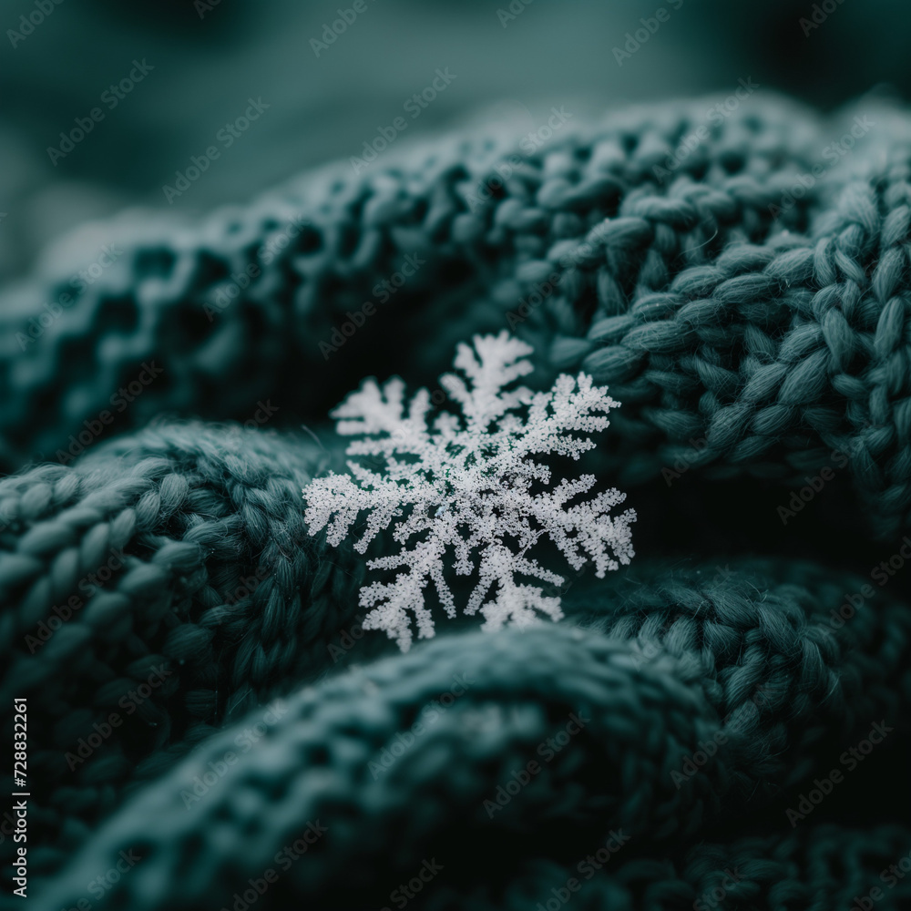 Close-up of a Delicate Snowflake on a Knitted Texture