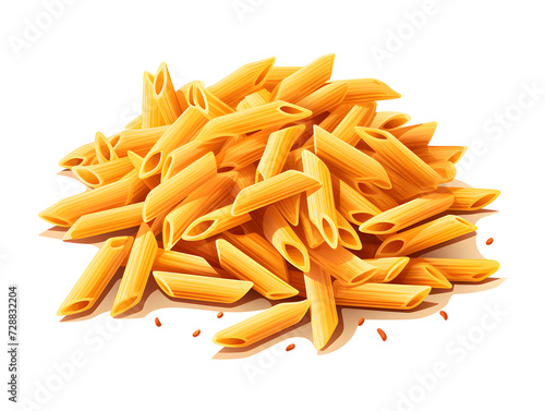 Illustration of a pile raw penne pasta on white background 