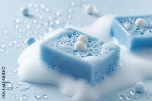 Soap with foam on white background