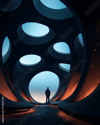 circles of solitude: exploring personal balance through the lens of harmoniously aligned circular structures in space. Ai Generated photo