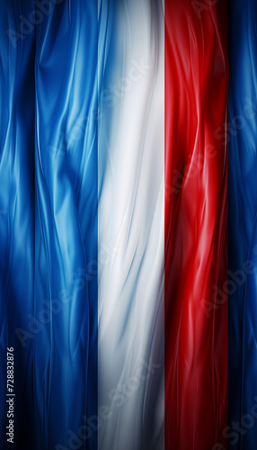 Olympic rings on top of abstract digital background or texture design of french flag colors, France national country symbol illustration wavy silk fabric background photo