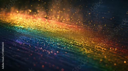 Rainbow light dispersion creates a colorful rainbow backdrop.