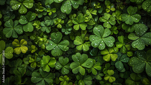 Green clover field: a sign of luck and natural beauty. St. Patrick's Day backdrop