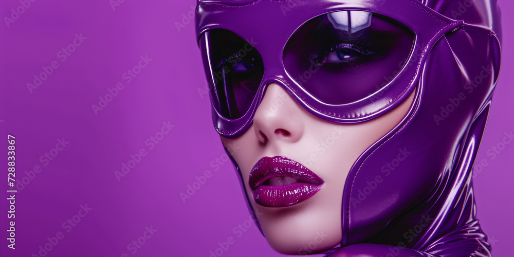 Portrait of a woman in purple latex suit