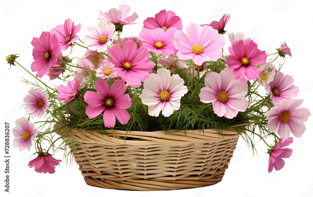 Cosmos in basket isolated on transparent Background