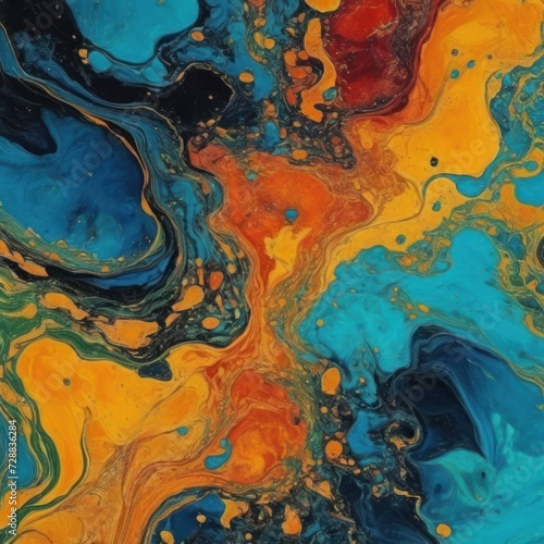 a colorful abstract painting is in black blue yellow and orange © Nathan