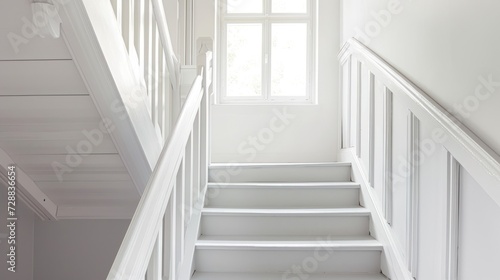  a set of stairs leading up to a window in a room with white walls and white trim on the walls and bottom of the stairs, and bottom of the stairs. © Anna