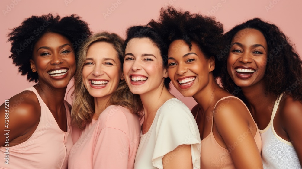 Portrait, Beauty And Smile With A Group Of Funny Women Looking Happy At Anti Aging Treatment. Skincare Concept Portrait, Beauty And Smile With A Group Of Funny Women Looking Happy At Anti Aging Treatment. Skincare Concept