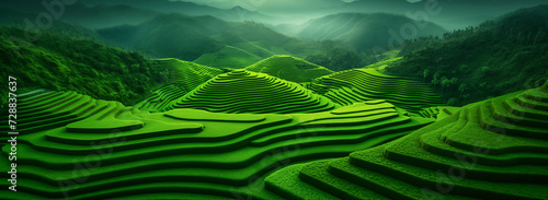 Rice fields on terraced of Vietnam. Panoramic Vietnam landscapes.