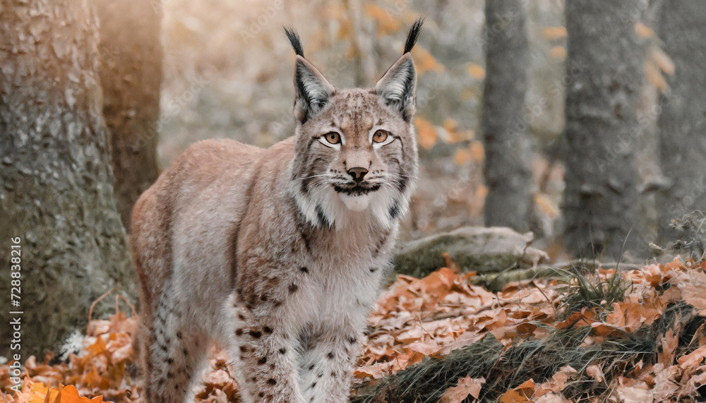 A lynx posing in the forest, woods, beautiful cat like animal A lynx posing in the forest, woods, beautiful cat like animal