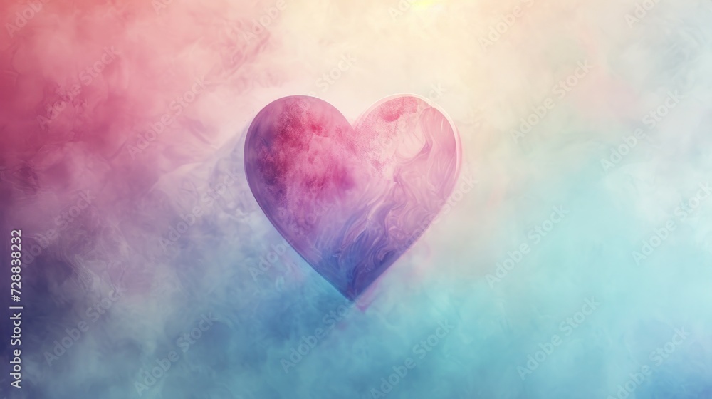  a pink and blue heart in the middle of a cloud of smoke on a blue, pink, and red background with a yellow light in the middle of the middle.