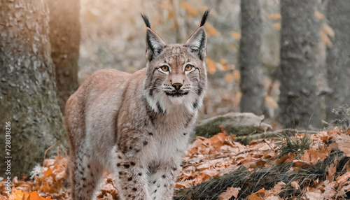 A lynx posing in the forest, woods, beautiful cat like animal
