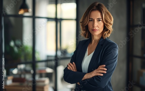 Free Download Confident Latin Middle-Aged Businesswoman with Arms Crossed in Office - GFXLoad