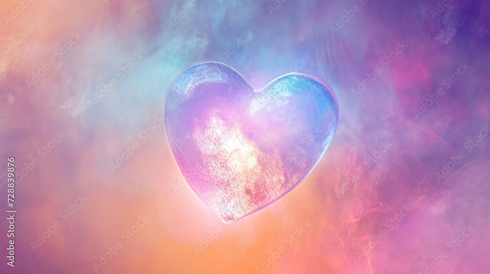 a heart - shaped object floating in the air surrounded by colorful smoke and fog on an orange, pink, blue, and pink background of smoke and blue hues. a heart - shaped object floating in the air surrounded by colorful smoke and fog on an orange, pink, blue, and pink background of smoke and blue hues.