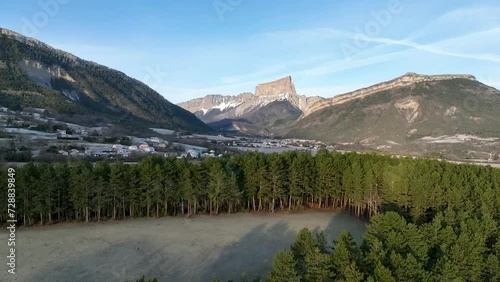 View of Mont Aiguille in the Vercors in aerial view photo