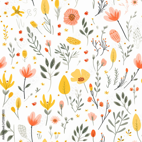 Seamless childish pattern with fairy flowers. Creative kid  city texture for fabric  wrapping  textile  wallpaper  and apparel. Seamless pattern with creative decorative flowers in Scandinavian style.