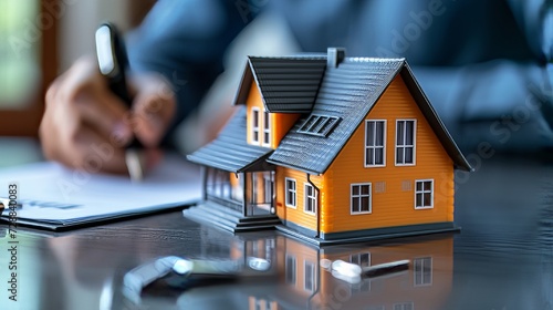 Wallpaper Mural house and man signing contract background, buy house Torontodigital.ca