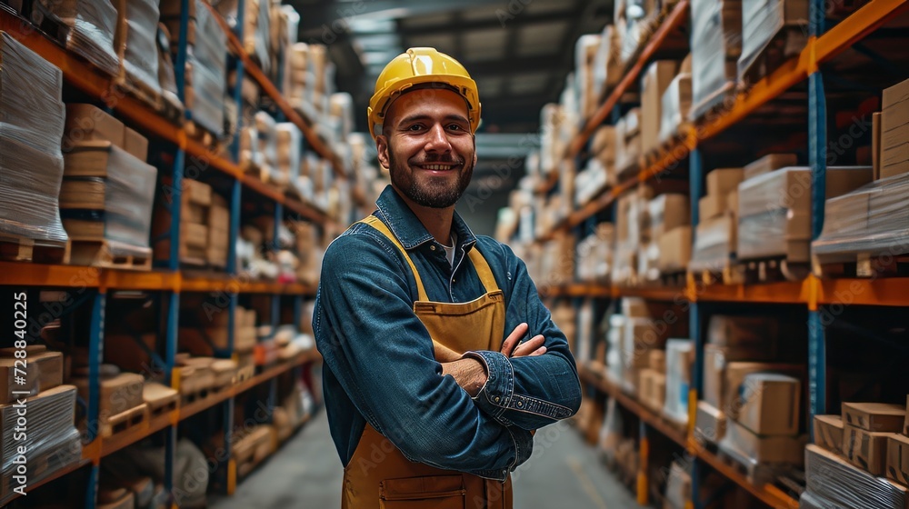 Fototapeta premium worker in the parcel and distribution warehouse