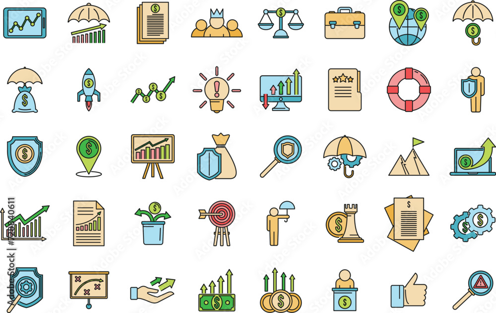 Crisis manager money icons set. Outline set of crisis manager money vector icons thin line color flat on white Crisis manager money icons set. Outline set of crisis manager money vector icons thin line color flat on white