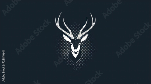  a black and white photo of a deer's head with antlers on it's head, in the middle of a dark background is a halftone.