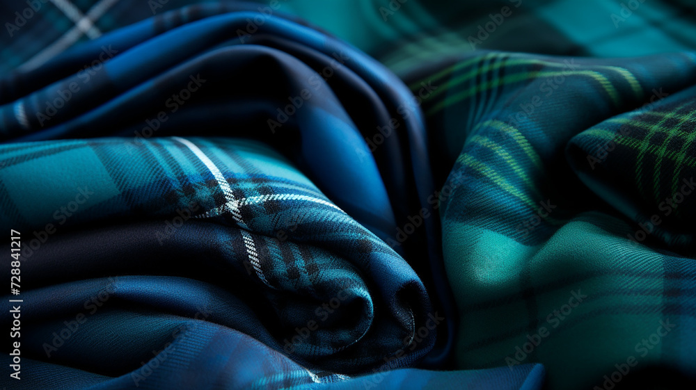 Obraz premium Folds in a blue tartan rug