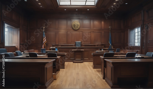 American Courtroom Interior with No Participantsl. Created with AI.