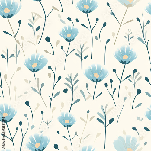Seamless gentle background with watercolor forget-me-not. Beautiful pattern. Summer, cute, sky-blue little flowers. Raster illustration. Perfect for wrapping paper, decor, textiles, and web design. © Moribuz Studio