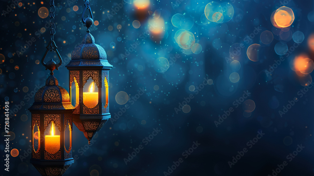 Ramadan kareem with golden moon and lantern Ramadan kareem with golden moon and lantern