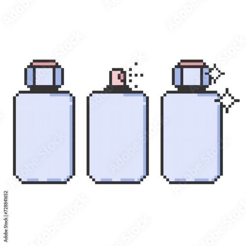 Set of perfume pixel art icons.Eau de toilette.Perfume spray container isolated on white background.Vector illustration EPS 10