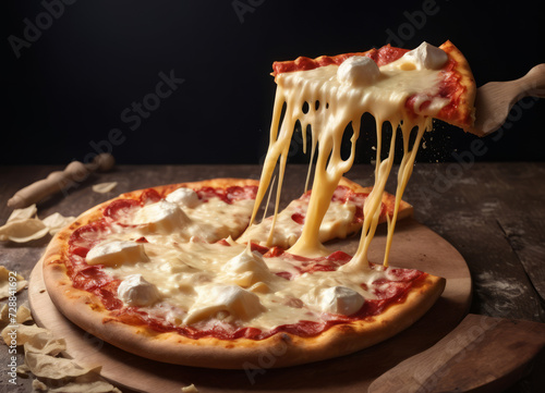 Wooden Board with Pizza and Ingredients