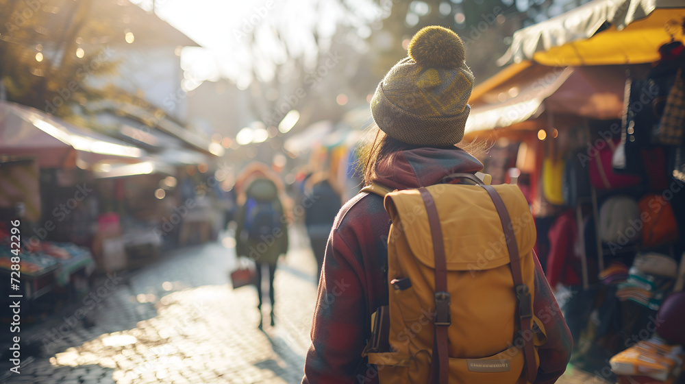 solo adventurous traveller visiting a outdoor market